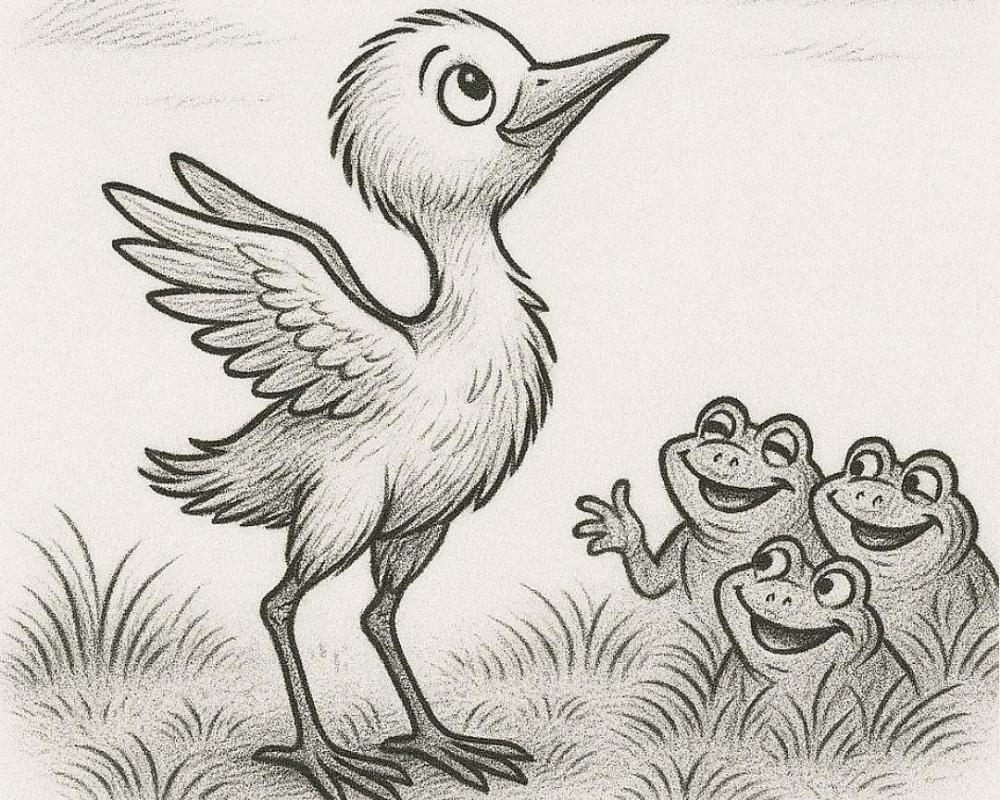 <p>The frogs burst out laughin...